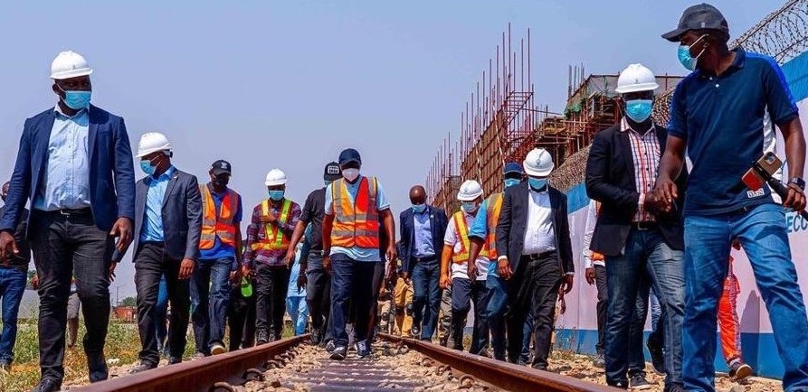Governor Babajide Sanwo-Olu  on a site inspection of the rail project construction.